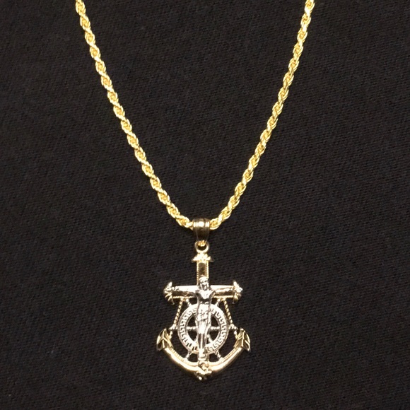 Gold Chain Rope Chain 2mm And Anchor Pendant - Picture 1 of 10